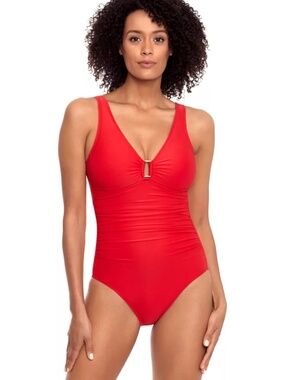 Lauren Ralph Lauren Ring-Detail One-Piece Swimsuit, Vibrant Red, 16